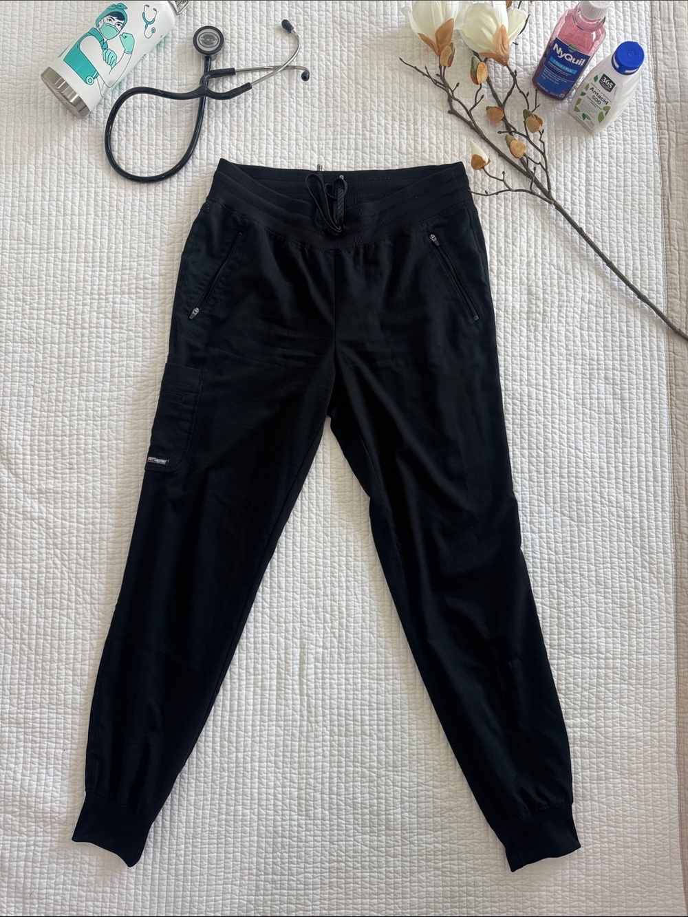 Grey's Anatomy Black Jogger Scrubs with Zip Pockets SZ SM Tall
